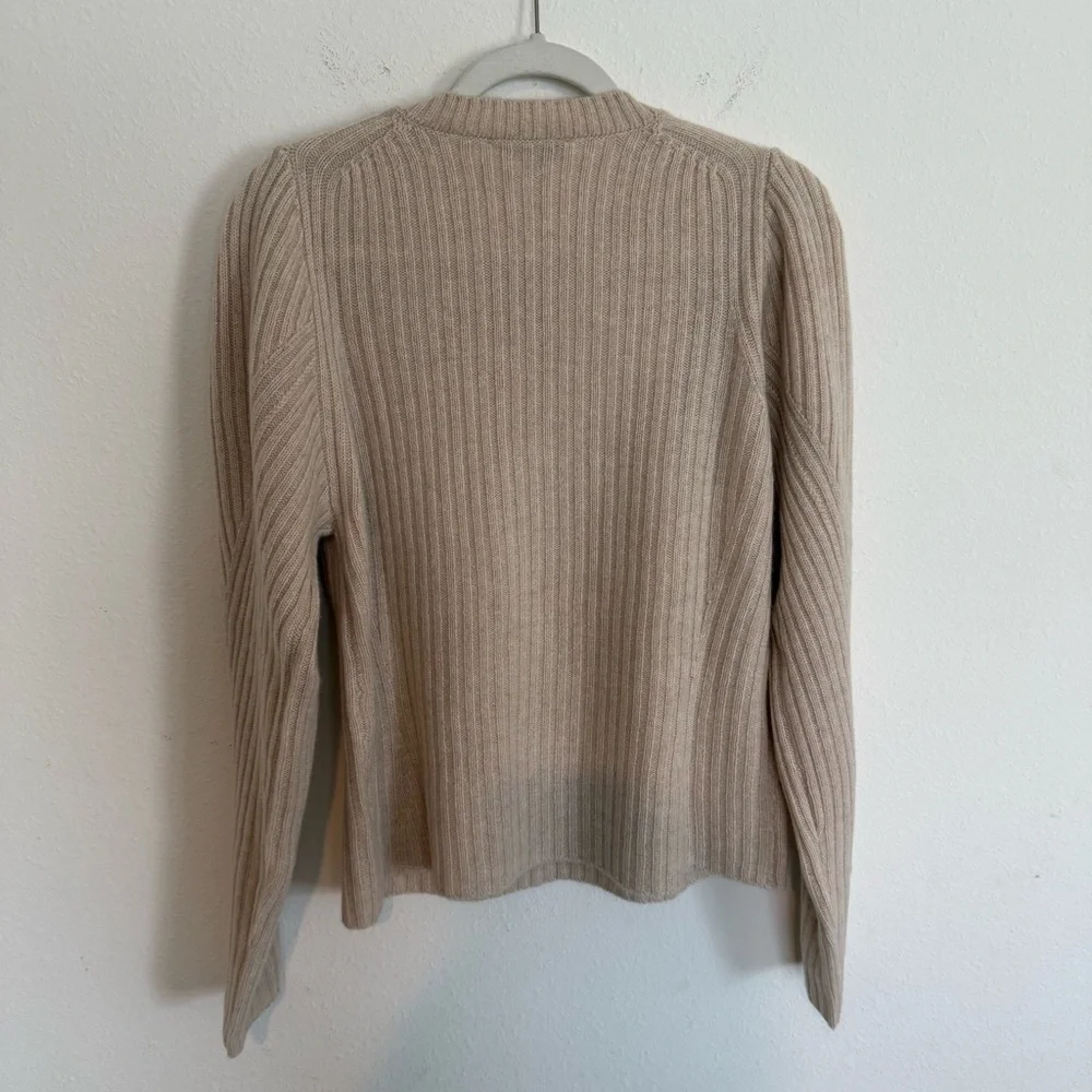 The Cashmere Project Cream Pullover Sweater Large Ribbed Crewneck Puff Sleeve - Picture 6 of 6